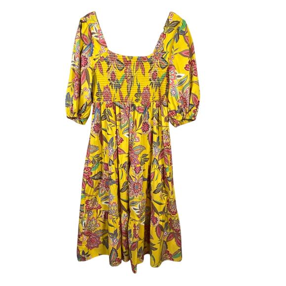 Johny Was Jade Mladen Midi Yellow Floral Sundress Medium - Picture 1 of 13